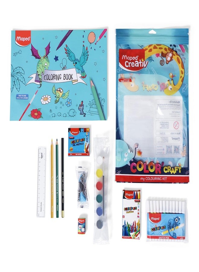 MAPED Color Craft Kit for Colouring Activity| Multi Products Kit with Designer Zipper Pouch|Perfect for Birthday Gift| Stationery Set| Kit of 10 Products, 32units|Chirstman Gift|My Colouring Kit - Image 2